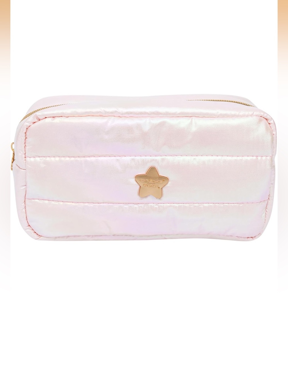 Iridescent Pink Quilted Cosmetic Pouch with Gold Star Accent